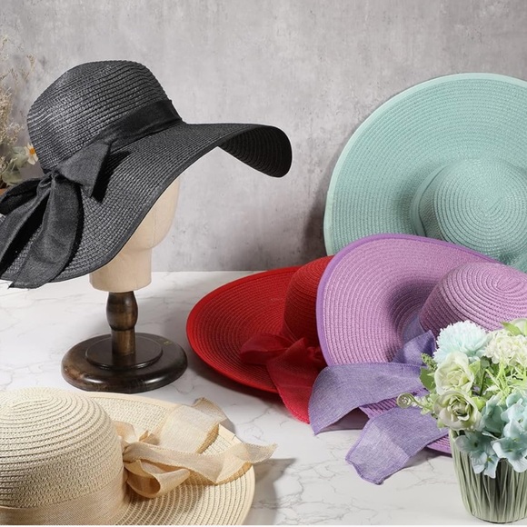Women's Wide Brim Straw Hats Floppy Sun Hat - Picture 5 of 8